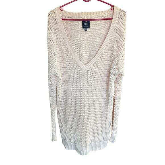 American Eagle Jegging Sweater Ivory Open Knit 2XL XXL Relaxed Oversized Preppy - Picture 1 of 8